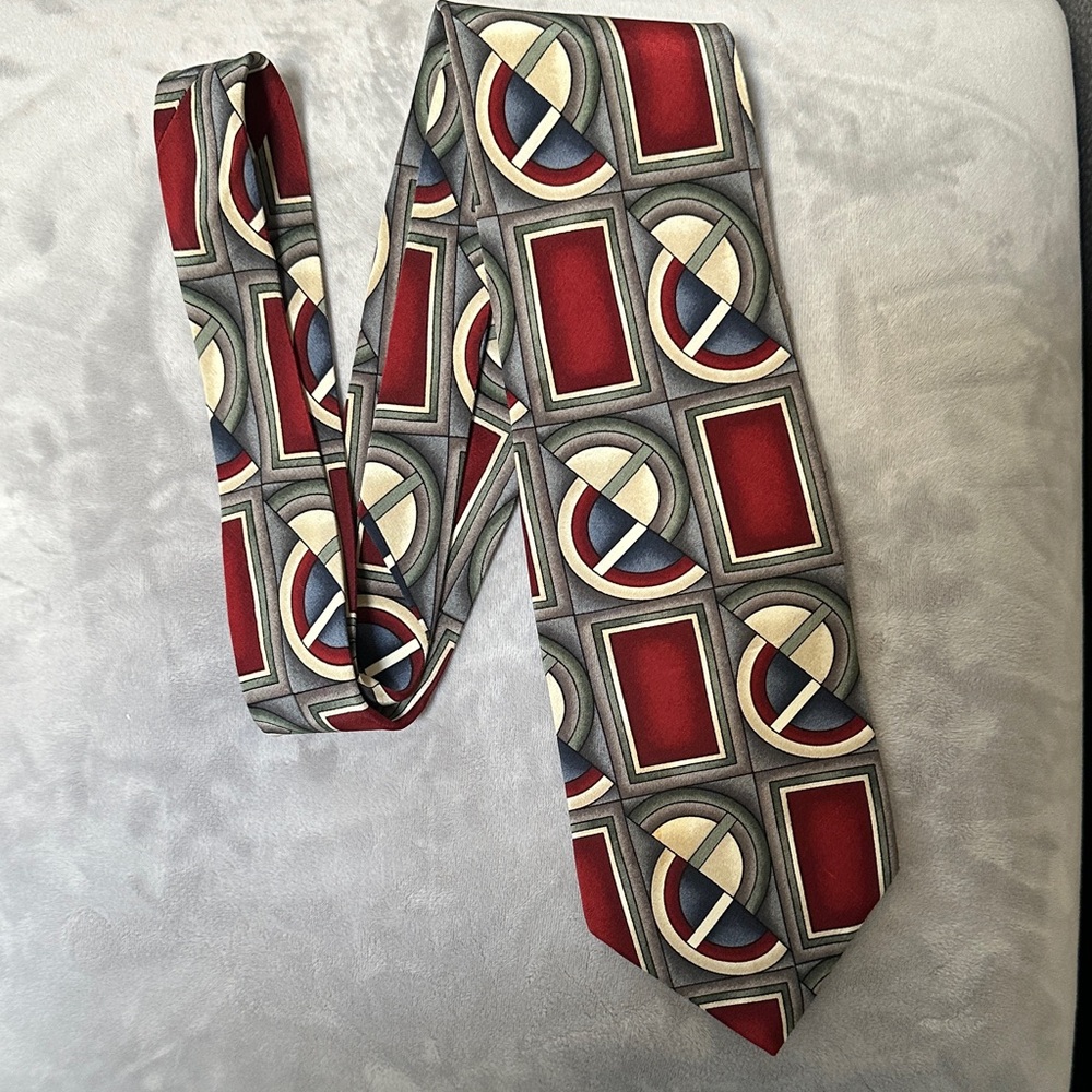 J. Garcia Bold Red and Gray Geometric Tie